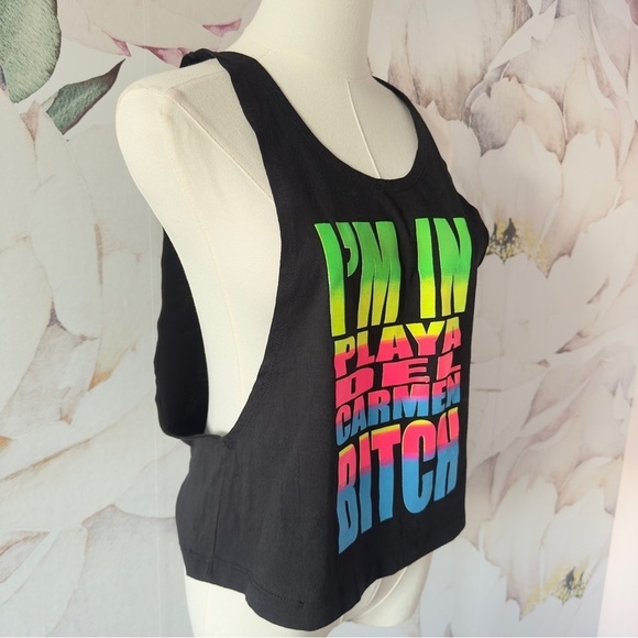 NWT Playa Del Carmen Cotton Black Solid Sleeveless Women's Tank Top Size Small - Picture 4 of 4